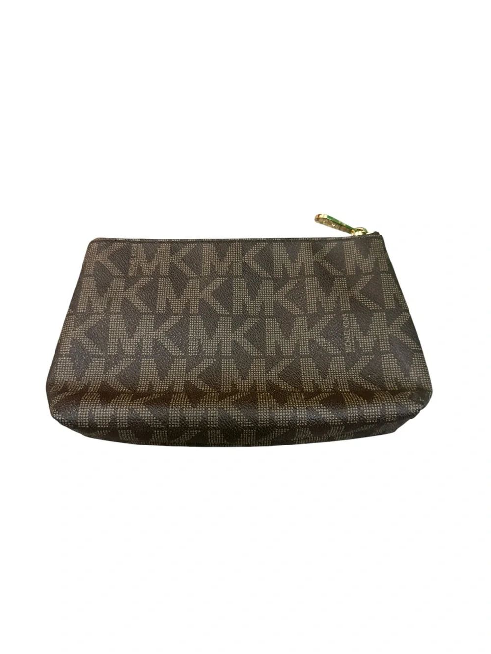 Michael Kors Brown and Gold MK Monogram Zip Pouch